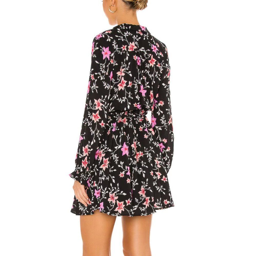 Women Free People Lighten Up V Neck Floral Mini Dress in Black Combo Extra Small